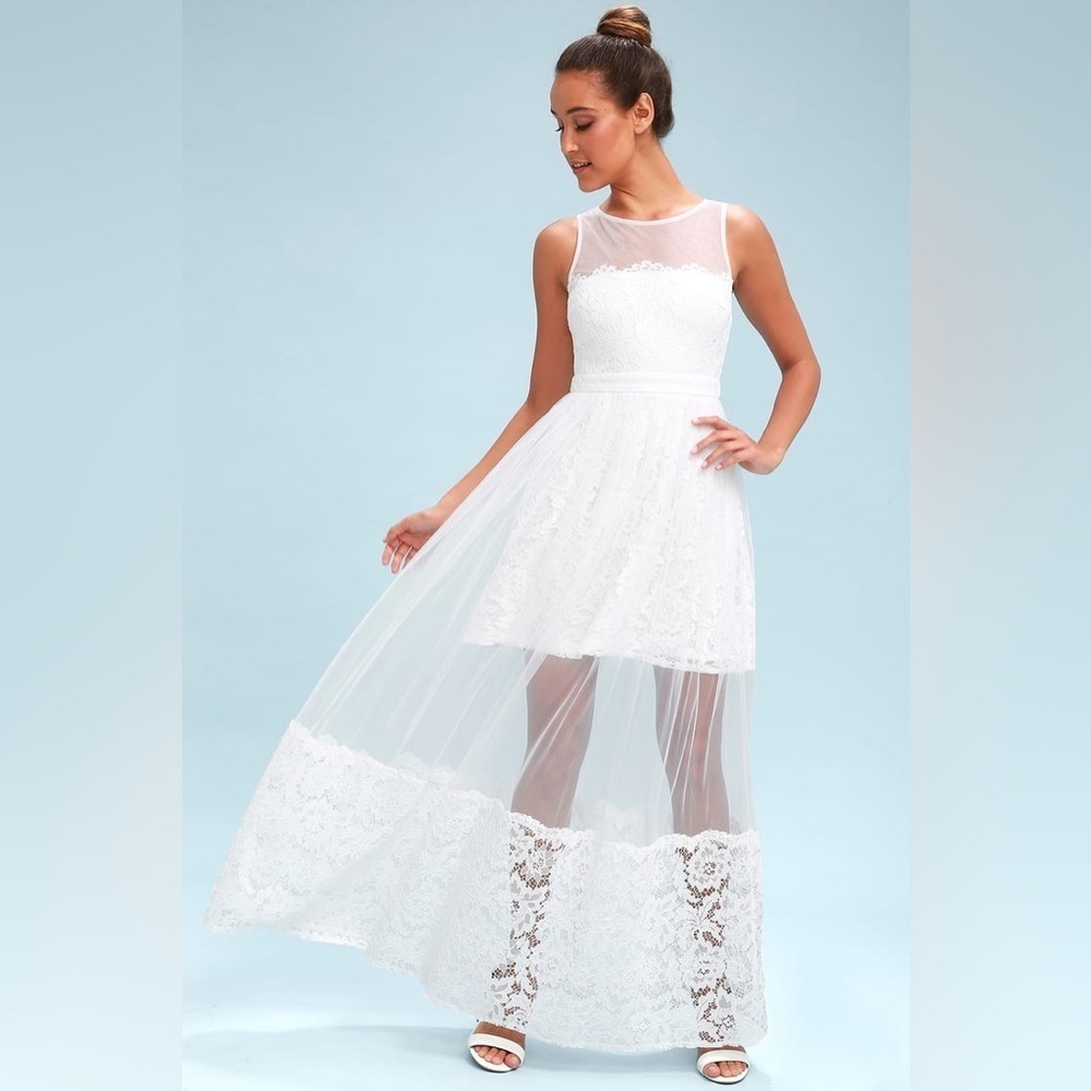 Lulus Dorit White Lace Maxi Dress (Wedding/Bridal) - White - Size Small - NWT